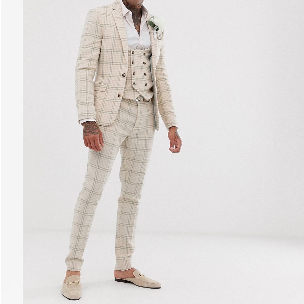 Cream wool houndstooth pant 32x30